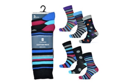 Mens 3pk Spot/stripe Design Socks (SK873)