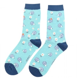 Miss Sparrow Hedgehog & Daisy Socks Duck Egg (SKS300DUCKEGG)