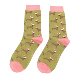 Sausage Dog Santa Socks Olive (SKS311OLIVE)