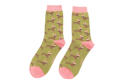 Sausage Dog Santa Socks Olive (SKS311OLIVE)