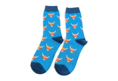 Miss Sparrow Highland Cow Socks Blue (SKS394BLUE)