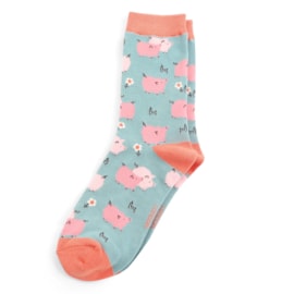 Miss Sparrow Pretty Pigs Socks Duckegg (SKS444DUCKEGG)