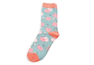 Miss Sparrow Pretty Pigs Socks Duckegg (SKS444DUCKEGG)