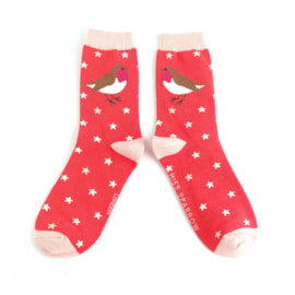 Miss Sparrow Festive Robins Socks Red (SKS450RED)