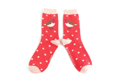 Miss Sparrow Festive Robins Socks Red (SKS450RED)