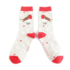 Miss Sparrow Festive Robins Socks Silver (SKS450SILVER)