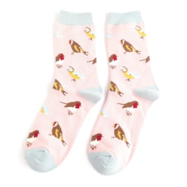 Miss Sparrow Garden Birds Socks Pale Pink (SKS451PALEPINK)