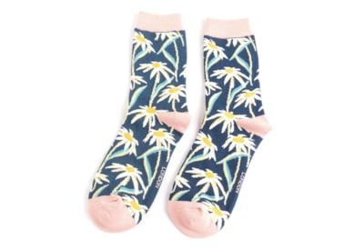 Miss Sparrow Oxeye Daisies Socks Navy (SKS452NAVY)