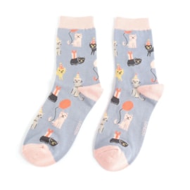 Miss Sparrow Party Cats Socks Denim (SKS453DENIM)