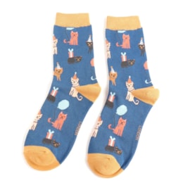 Miss Sparrow Party Cats Socks Navy (SKS453NAVY)