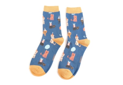 Miss Sparrow Party Cats Socks Navy (SKS453NAVY)