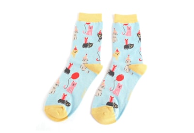 Miss Sparrow Party Cats Socks Powderblue (SKS453POWDERBLUE)