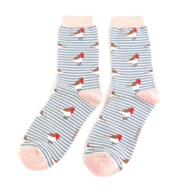 Miss Sparrow Robins On Stripes Socks Denim (SKS456DENIM)