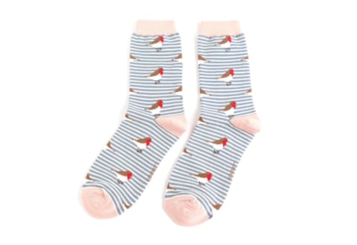 Miss Sparrow Robins On Stripes Socks Denim (SKS456DENIM)