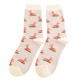 Miss Sparrow Skiing Sausage Dogs Socks Silver (SKS459SILVER)