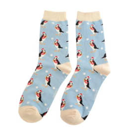 Miss Sparrow Xmas Puffins Socks Powder Blue (SKS463POWDERBLUE)