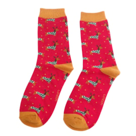 Miss Sparrow Xmas Sausage Dogs Socks Dark Red (SKS464DARKRED)