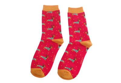 Miss Sparrow Xmas Sausage Dogs Socks Dark Red (SKS464DARKRED)