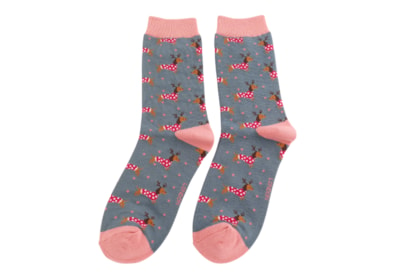 Miss Sparrow Xmas Sausage Dogs Socks Denim (SKS464DENIM)