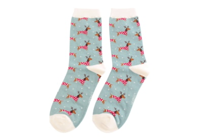 Miss Sparrow Xmas Sausage Dogs Socks Duck Egg (SKS464DUCKEGG)