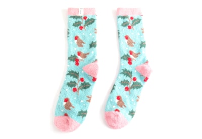 Miss Sparrow Fluffy Winter Hedgerow Socks Duck Egg (TSW014DUCKEGG)