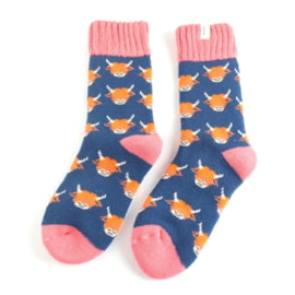 Miss Sparrow Winter Highland Cow Socks Navy (TSW018NAVY)