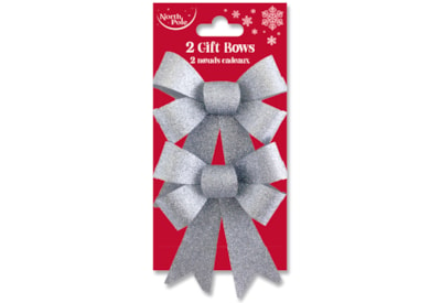 Eurowrap Silver Glitter Bows 2pk (X-25476-BCC)