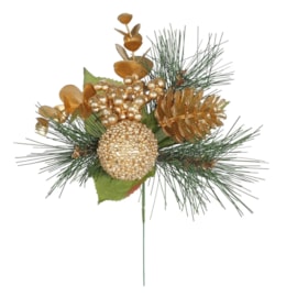 Apac Gold Cone/bauble & Berry Pick With Green Foliage 22cm (XMA8502)