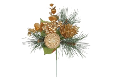 Apac Gold Cone/bauble & Berry Pick With Green Foliage 22cm (XMA8502)