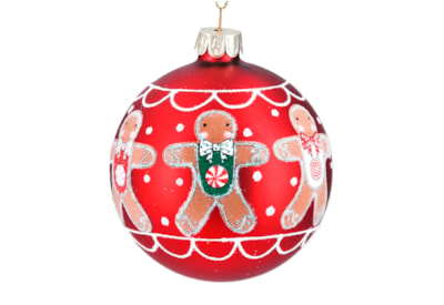 Gisela Graham Matt Red Glass Ball Gingerbread Men (00669)