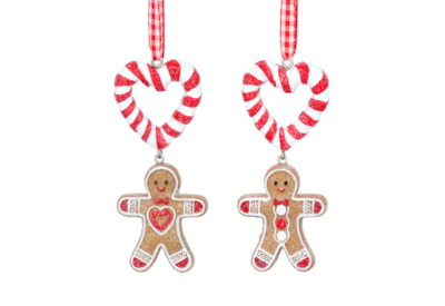 Gisela Graham Resin Gingerbread Man Dec w Candy Cane Heart (12971)