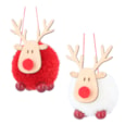 Gisela Graham Red/white Wool Ball Deer w Wood Head (14439)