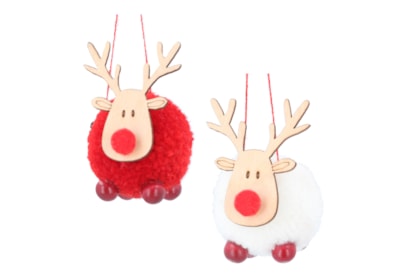 Gisela Graham Red/white Wool Ball Deer w Wood Head (14439)