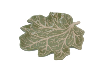 Gisela Graham Green Earthenware Leaf Shape Dish 24.1cm (31813)